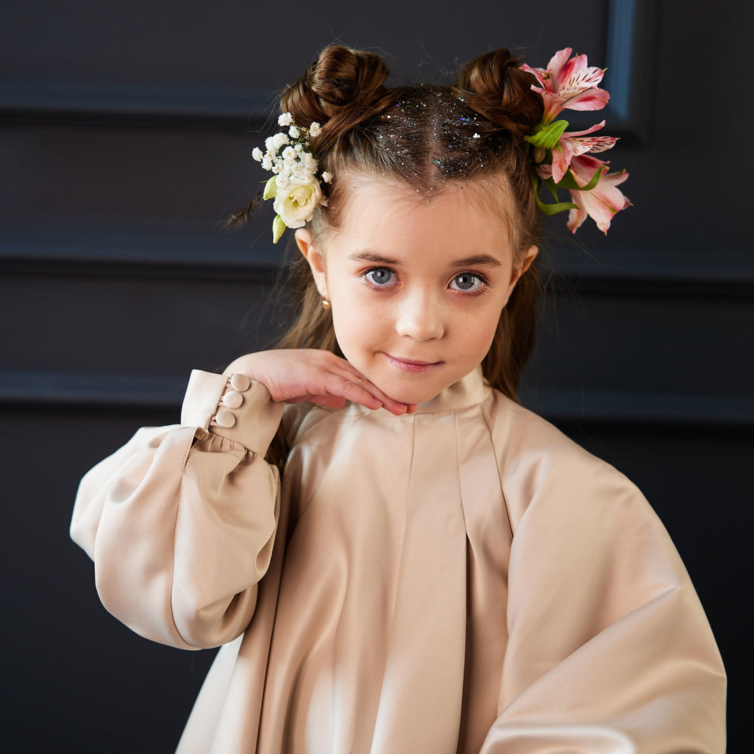 High-Neck A-Line Dress with Balloon Sleeves – PETALIA