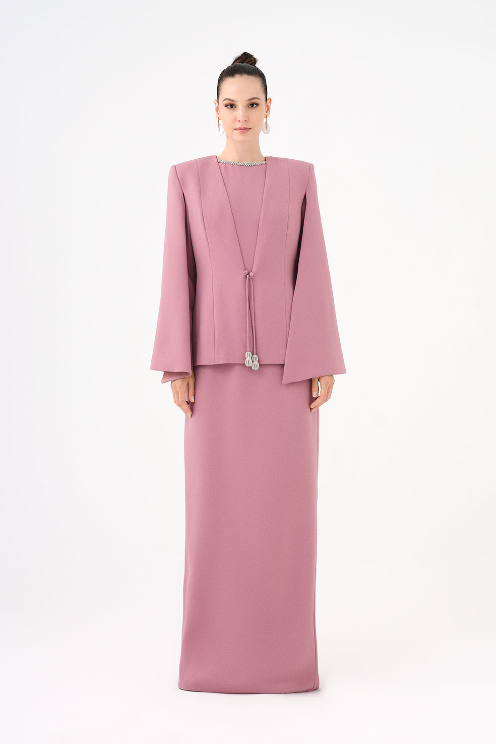 structured long jacket with column dress – LUMIÈRE