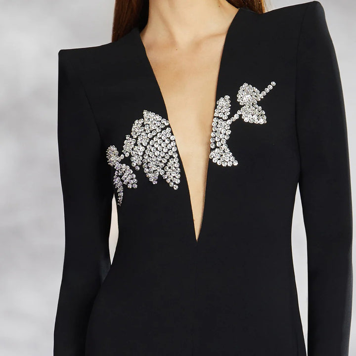 deep-V gown with crystal floral embellishment – FARID