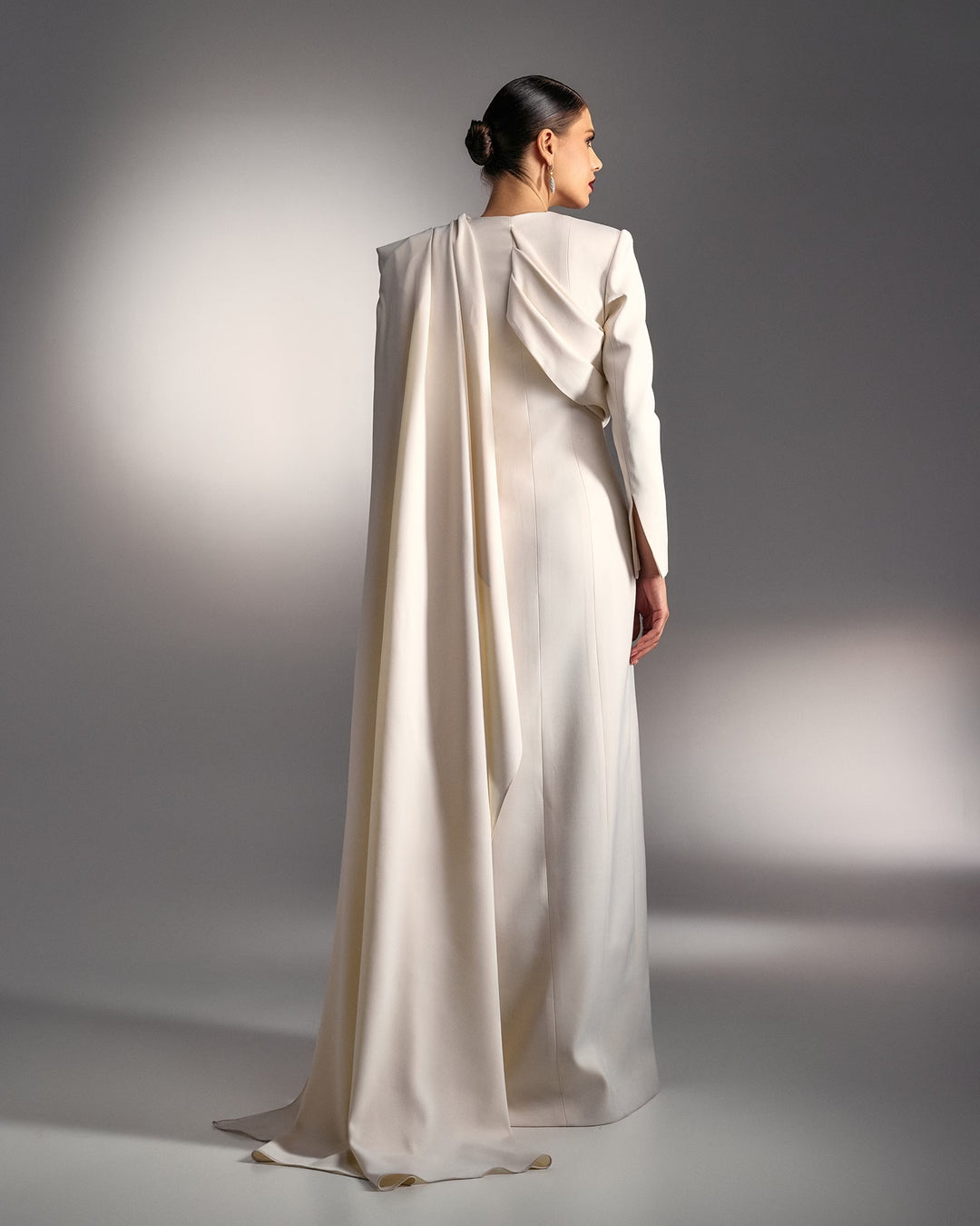 Draped crepe gown with gold floral embellishments – CELESTE