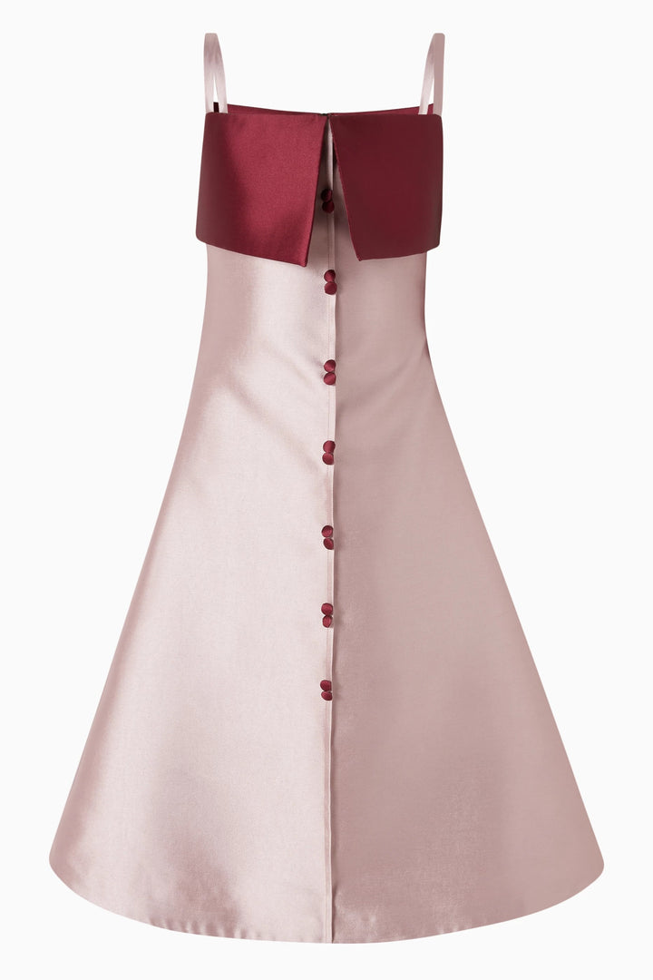 Two-Tone Satin A-Line Dress with Button Front – VELVET