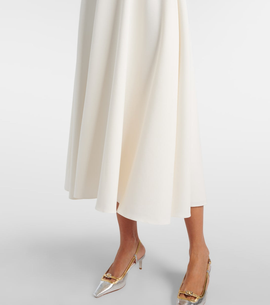 Asymmetric off-shoulder midi gown with belted waist – IVORÉ