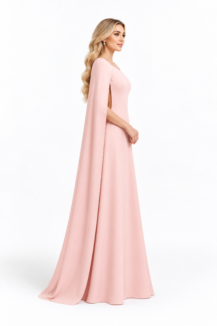 Blush Pink Cape Sleeve Maxi Dress - Liora