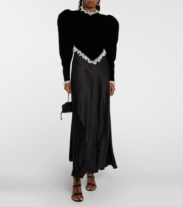 velvet and satin contrast gown with lace trim – NOIR