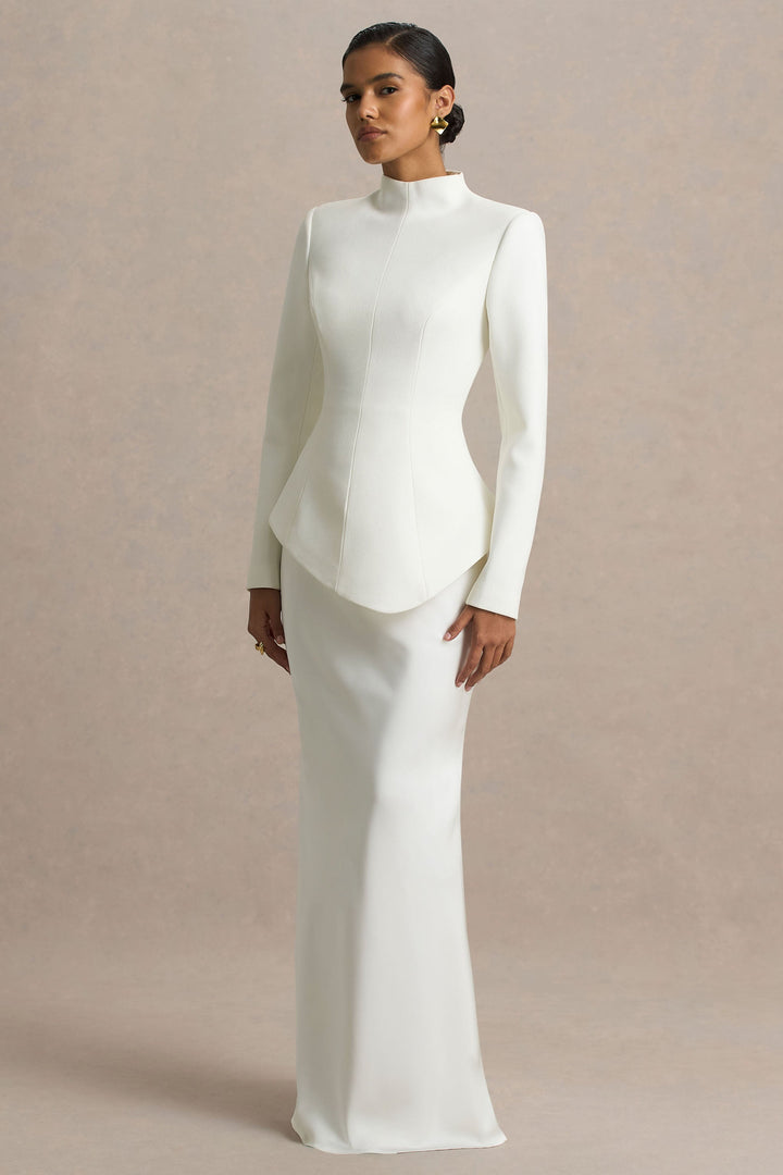 structured long-sleeve gown with sculpted waist – AURORA