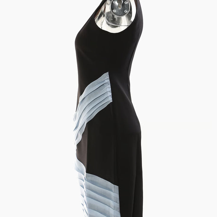 Flowy midi dress with soft pleated texture and feminine silhouette – ELORIA