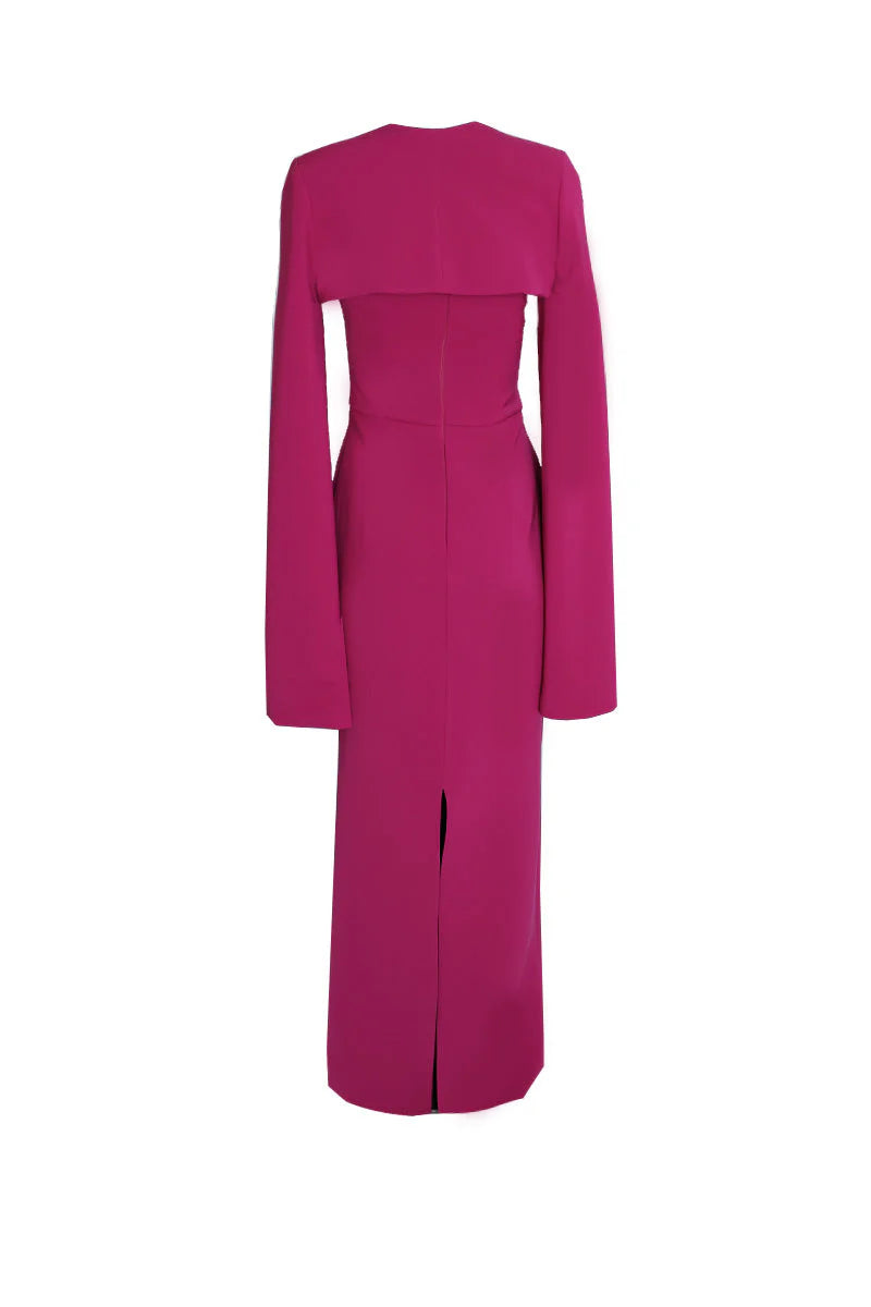 asymmetric one-shoulder gown with cape sleeves – FUCHSIAE