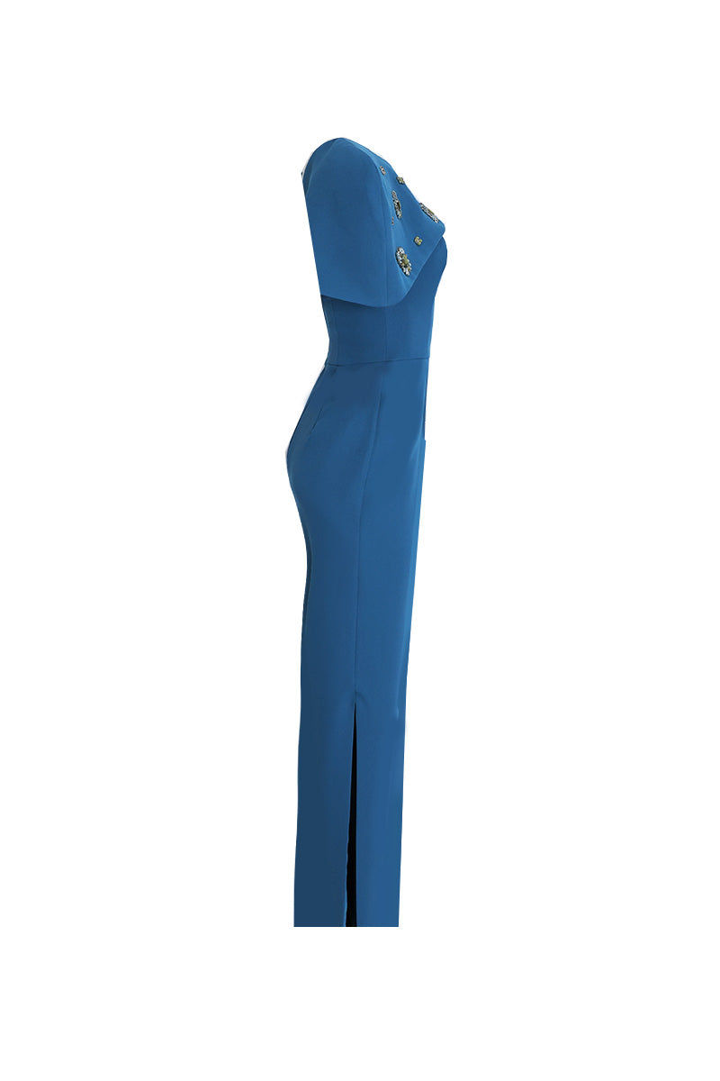 one-shoulder column gown with embellished cape overlay – AZUREH