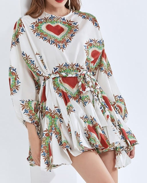 Haut à manches évasées plissées et ensemble jupe longue avec ceinture à la taille – Rosiny 