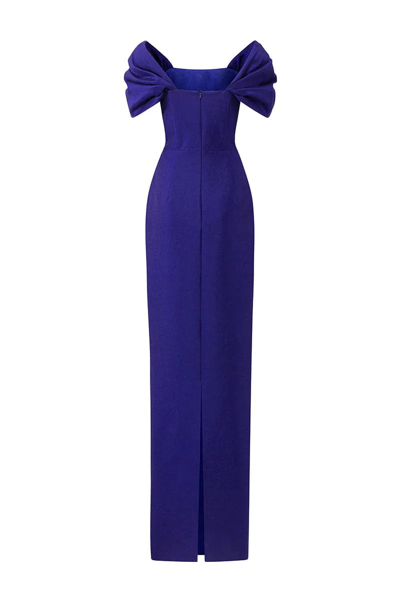 off-shoulder column gown with sculpted draped sleeves – VIOLETTA