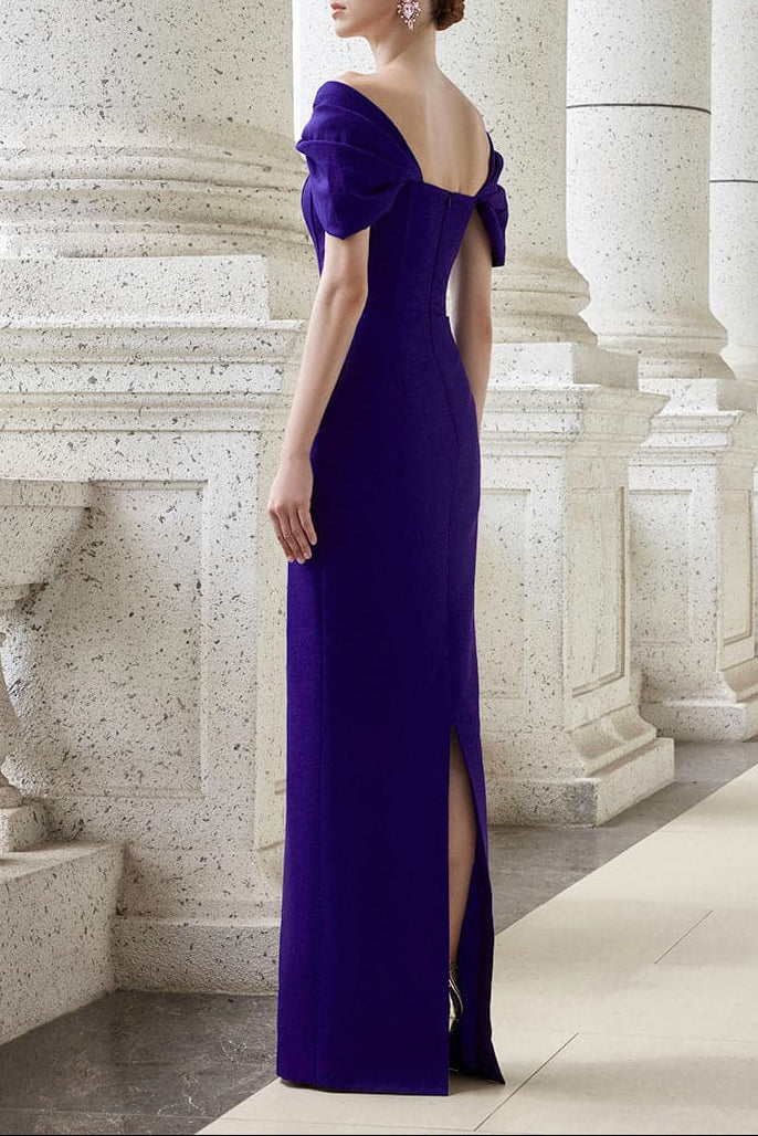 off-shoulder column gown with sculpted draped sleeves – ROYALE