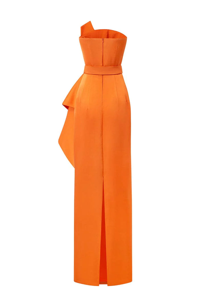 one-shoulder column gown with draped waist ruffle – AURORA