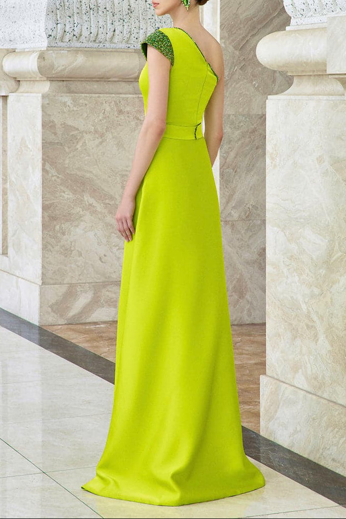 one-shoulder sculpted gown with crystal trim – ACIDE