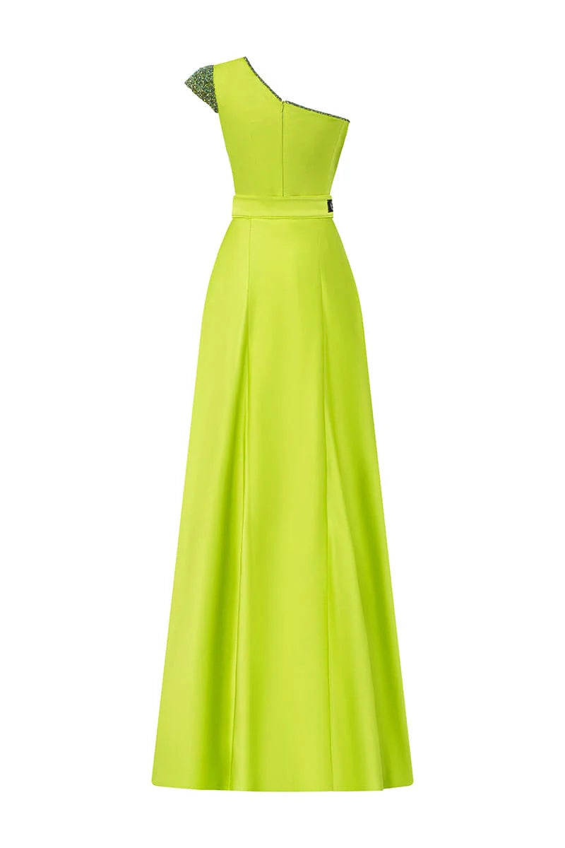 one-shoulder sculpted gown with crystal trim – ACIDE