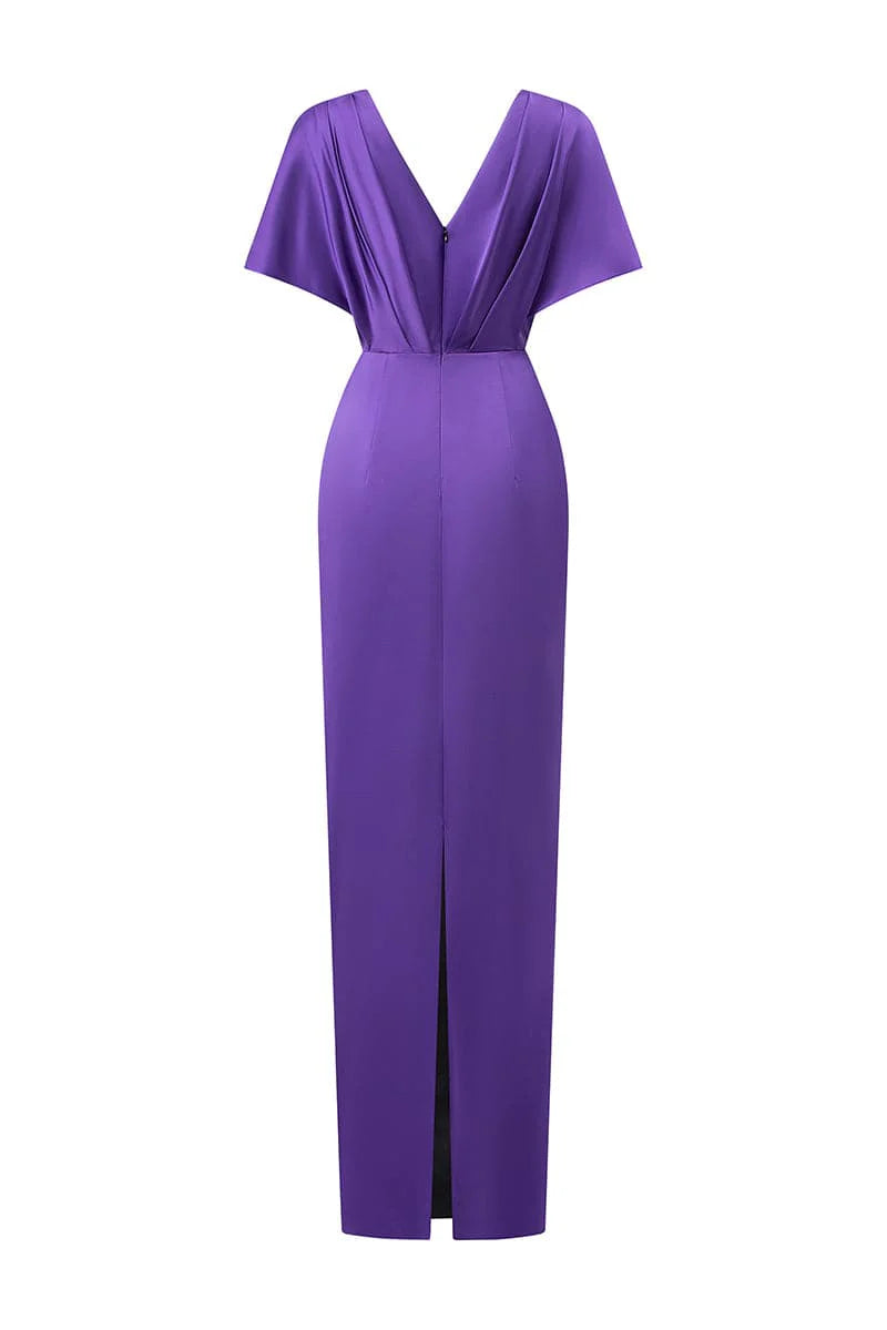 draped V-neck gown with jeweled waist accent – AMETHYSTE