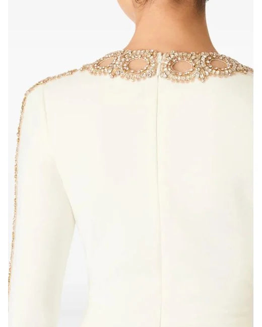 long-sleeve column dress with embellished neckline – AUREANU