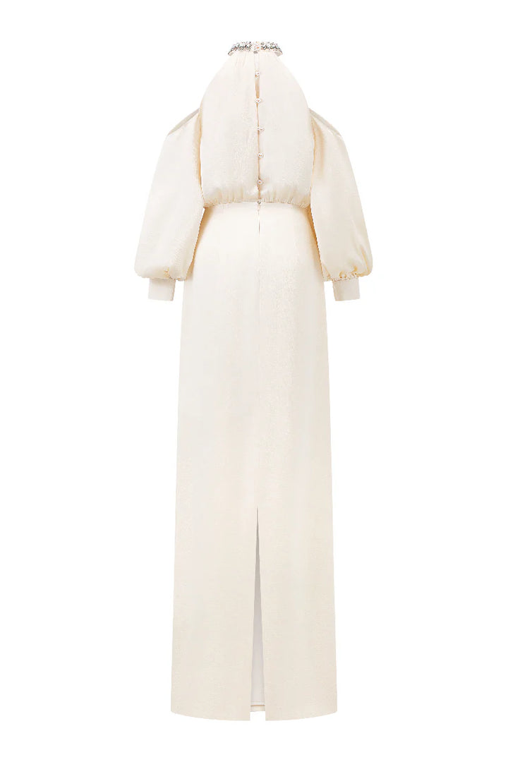 cold-shoulder gown with embellished halter neckline – AMIRA