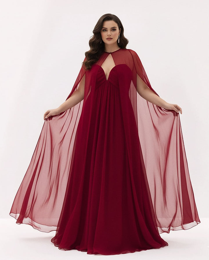 strapless chiffon gown with flowing cape - AURORVA-1