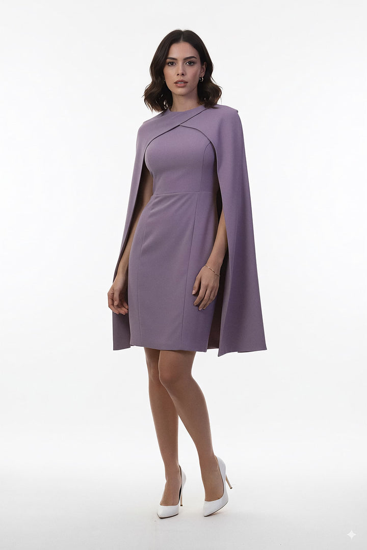 sleeveless sheath dress with cape overlay – VIOLETTA