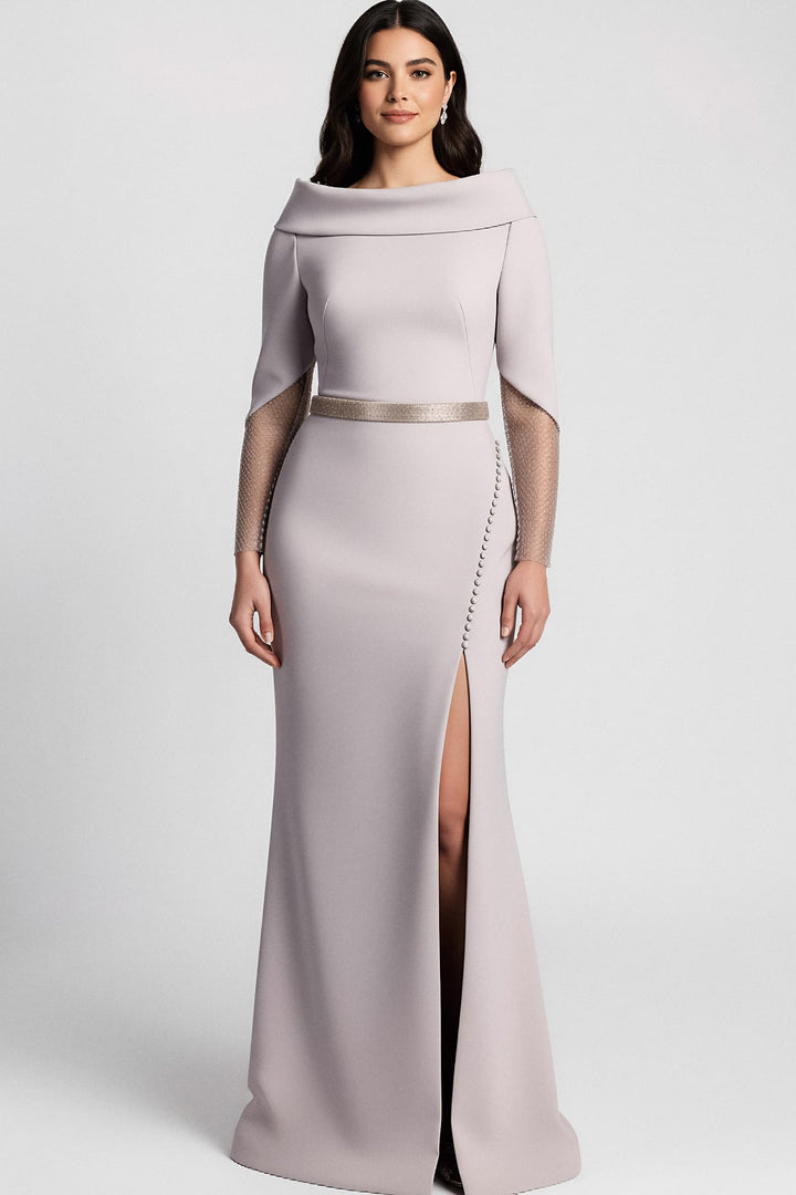 ثوب خارج الكتف مع الأكمام الشديدة المزينة والشق- السرو