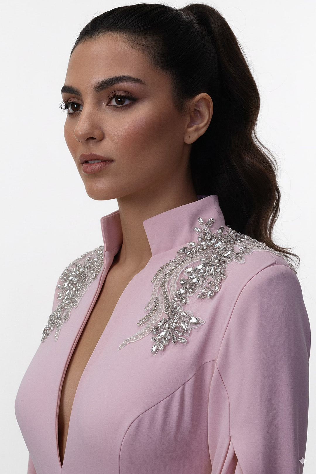 plunging neckline gown with embellished shoulders – ROSABELLE