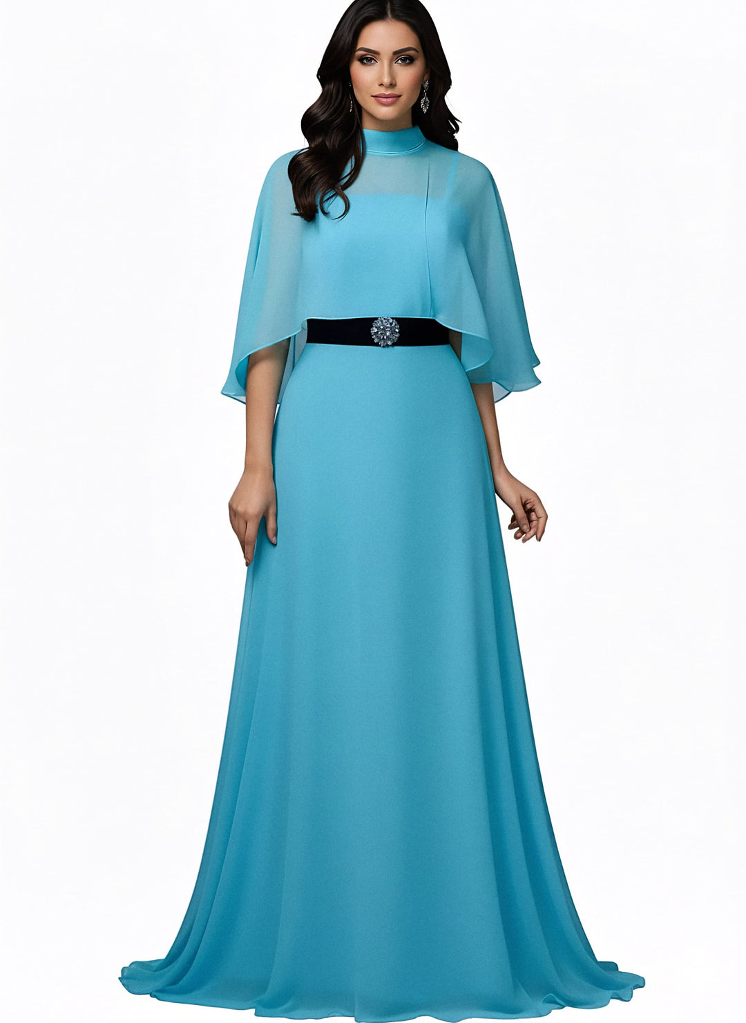 Chiffon gown with cape overlay and velvet belt – Zorica-1 –