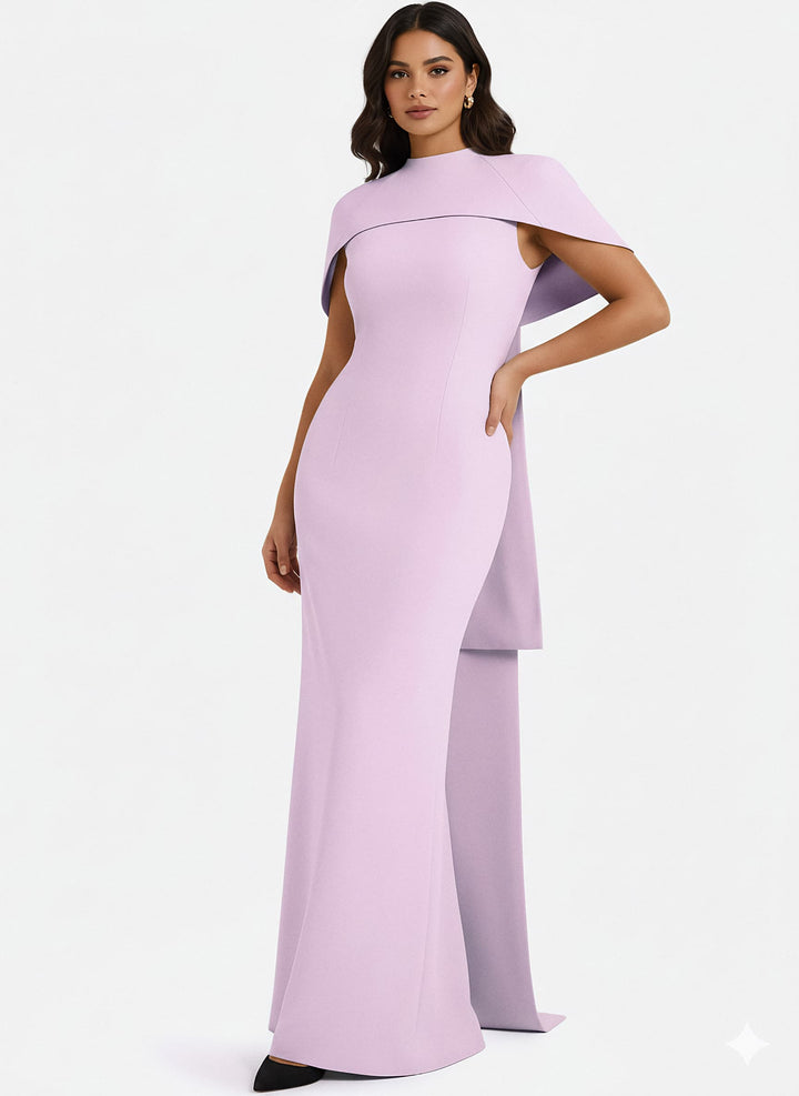 structured cape-sleeve gown with back panel – LILOS-1