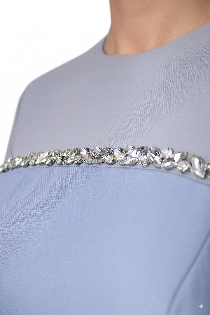 long-sleeve gown with crystal trim and tiered ruffle skirt – AZEIRA