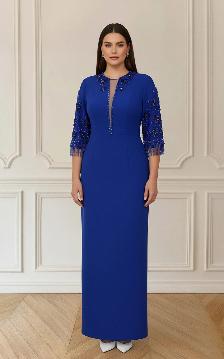 Beaded column dress with V neckline - LORON-1