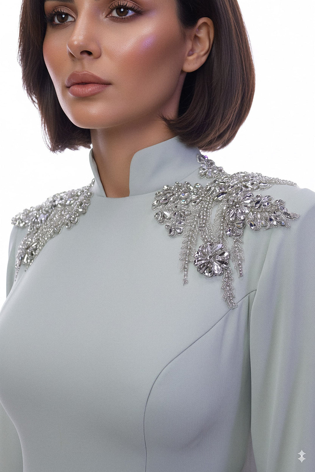 long-sleeve mermaid gown with embellished shoulder – SEGE