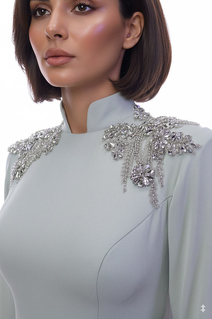long-sleeve mermaid gown with embellished shoulder – SEGE