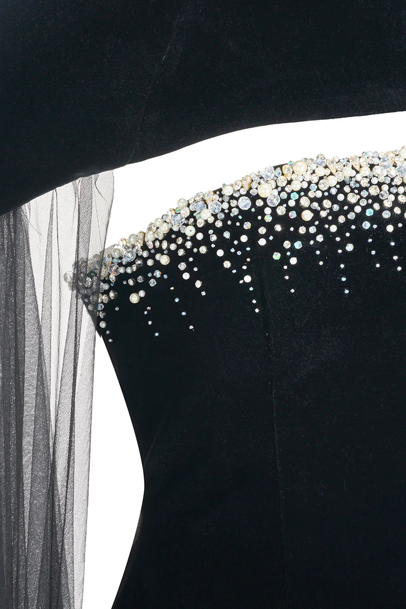 beaded velvet gown with sheer tulle cape – CELESTE