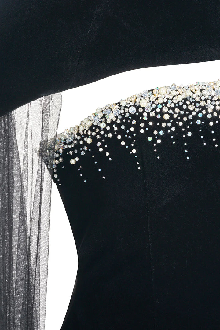 beaded velvet gown with sheer tulle cape – CELESTE