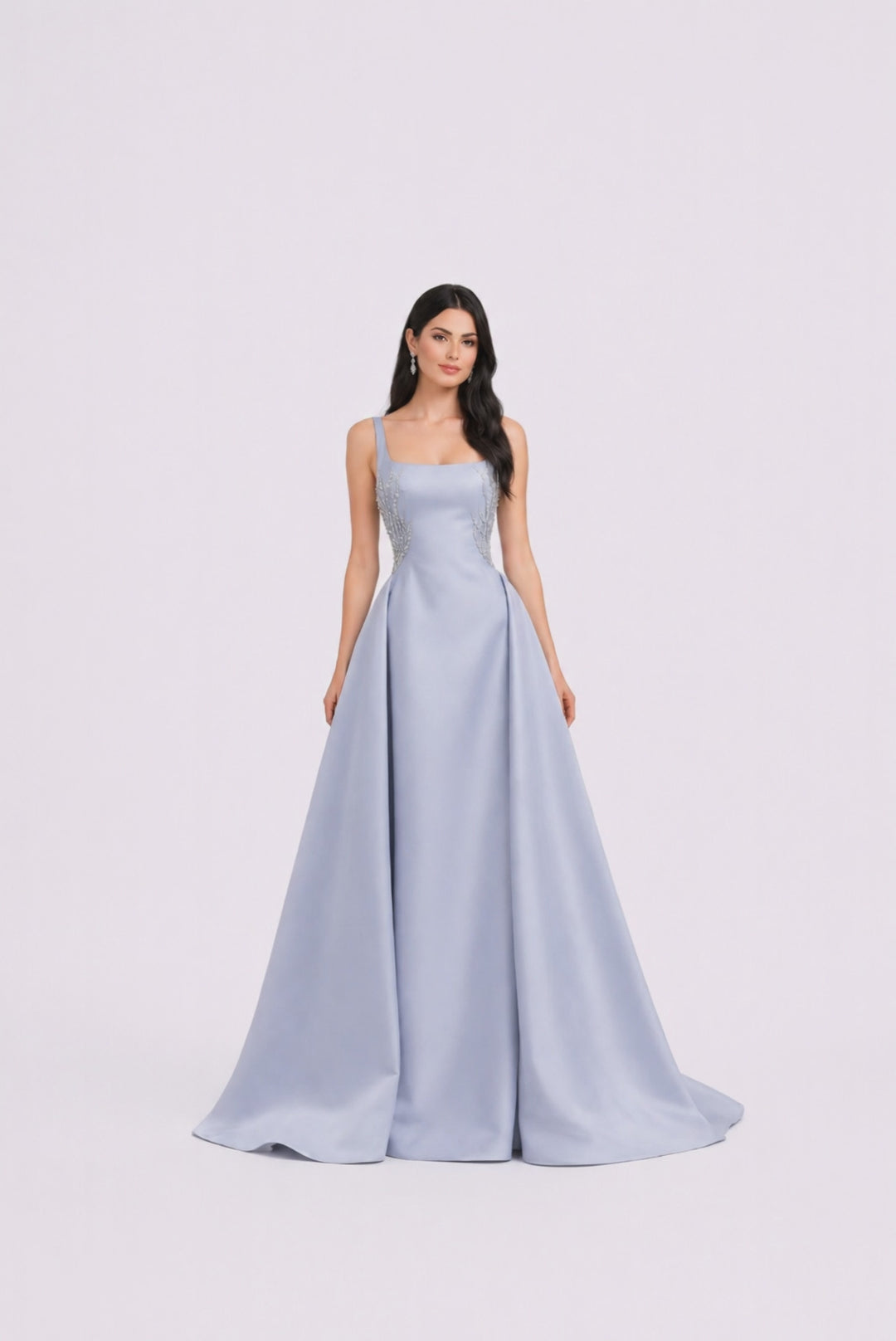 sleeveless square neck ball gown with pearl embellishment – DREAM