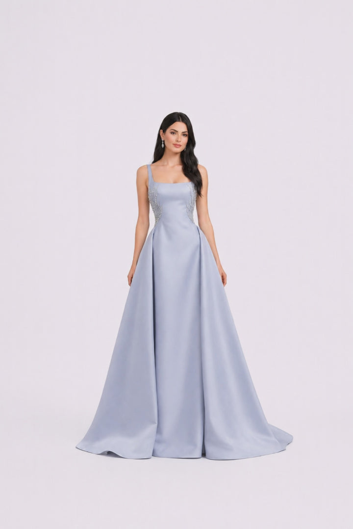 sleeveless square neck ball gown with pearl embellishment – DREAM