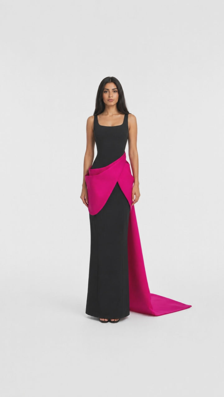 فستان سهرة ساتان أسود بدون أكتاف – فيرا