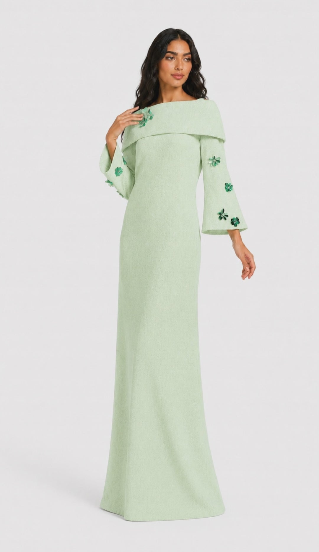 Mint Floral Embellished Off-Shoulder Maxi Dress - Blossom