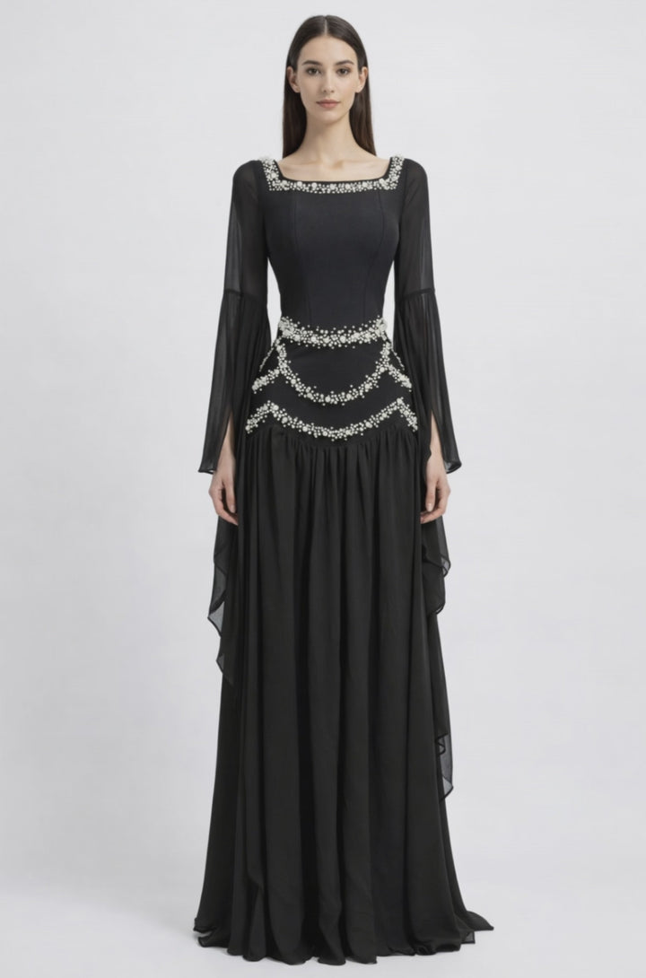 strapless fitted midi dress with pearl waist detail – LINE