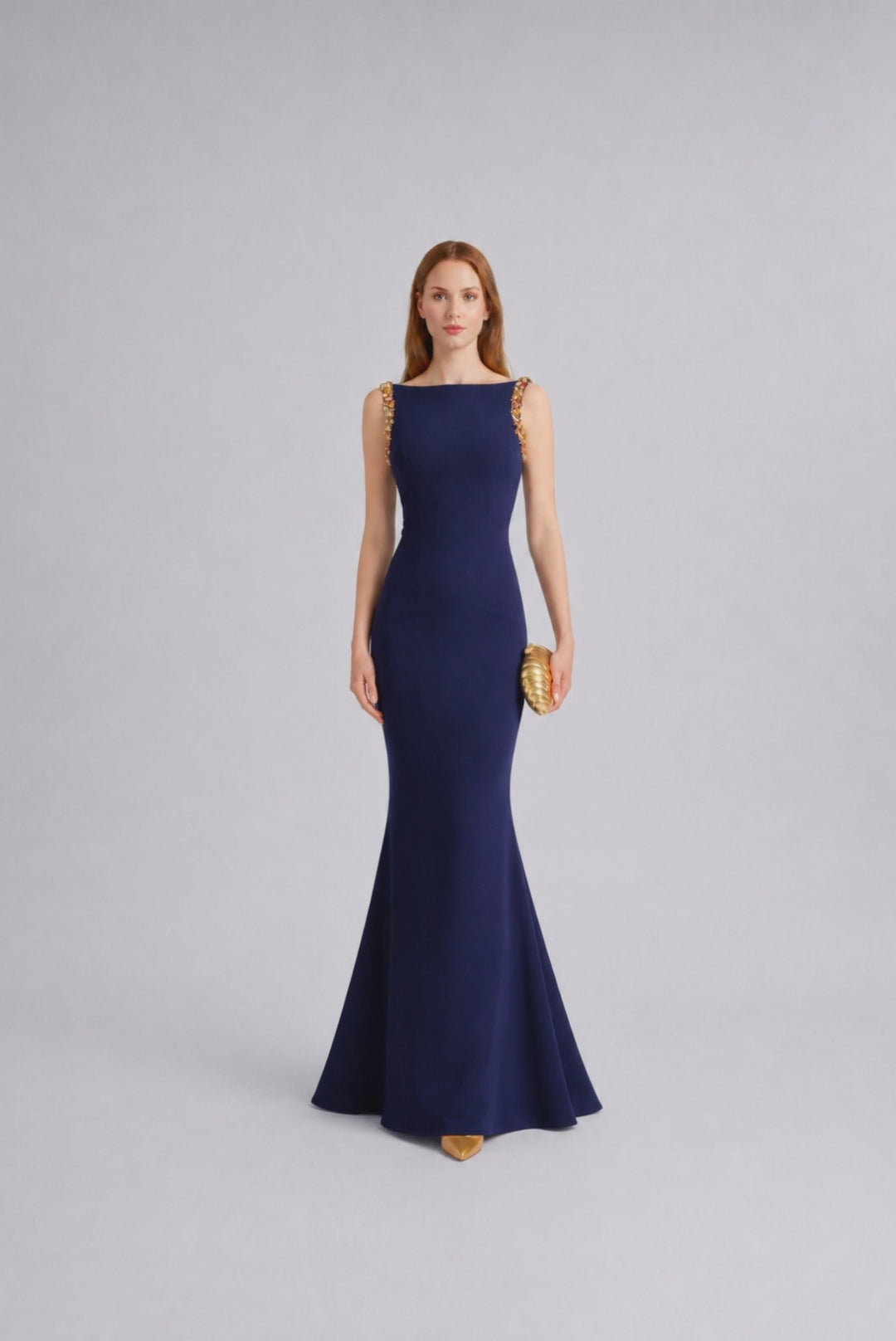 sleeveless column gown with embellished shoulder straps – VALERIA