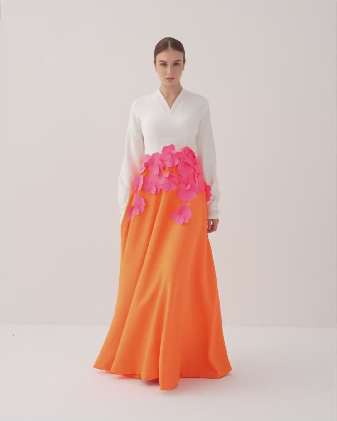 Bicolour dress with flowered waistline - CAMILLE