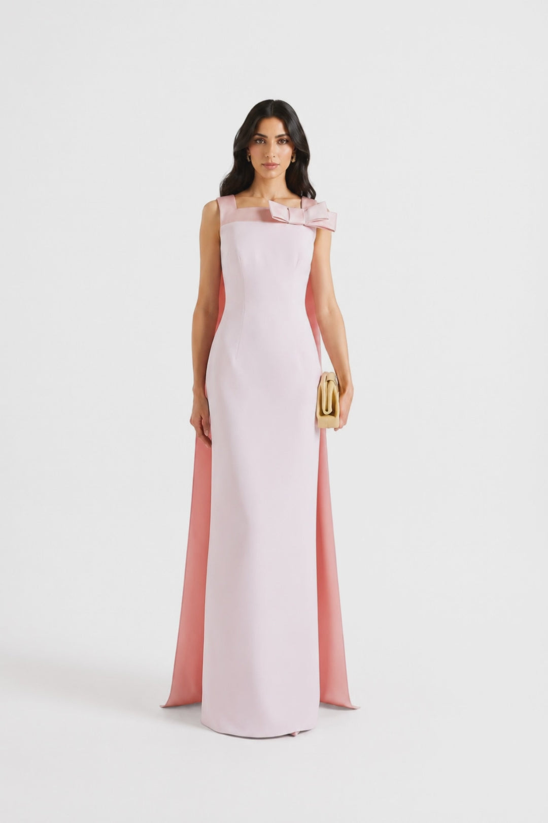 Blush Pink Bow Cape Evening Gown - Rosalie
