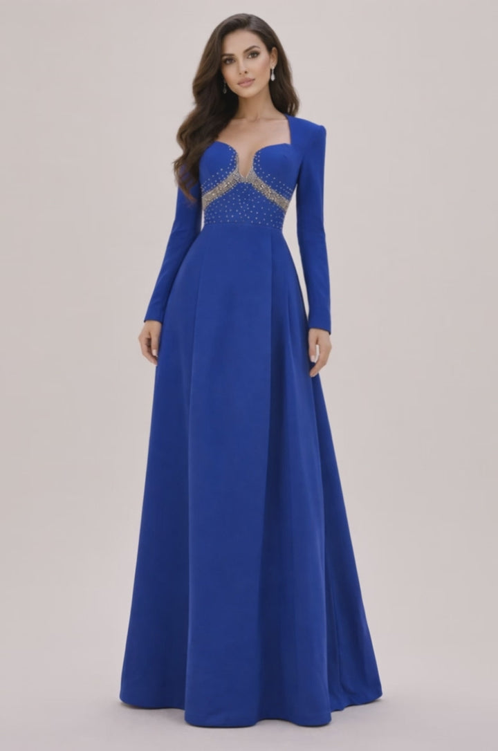 long sleeve A-line dress with embellished sweetheart bodice – AZURA