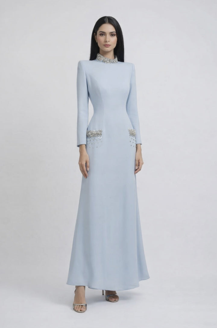 high-neck maxi dress with crystal embellishments – SERENITY