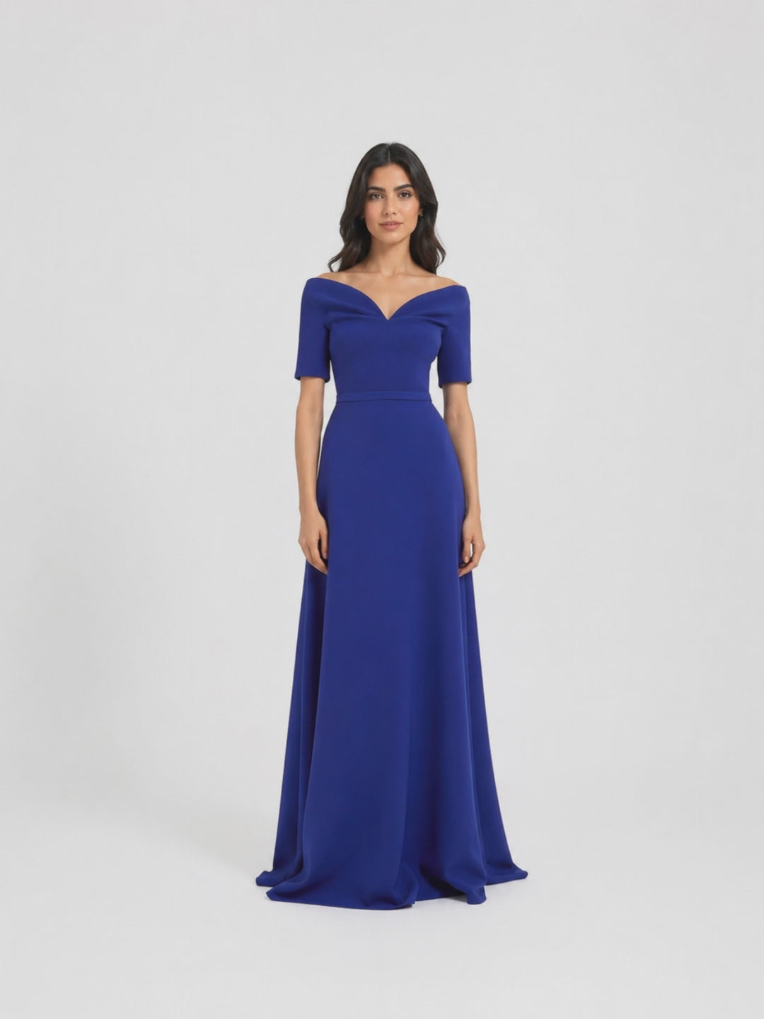 off-shoulder A-line gown with structured bodice – SAPPHIRE