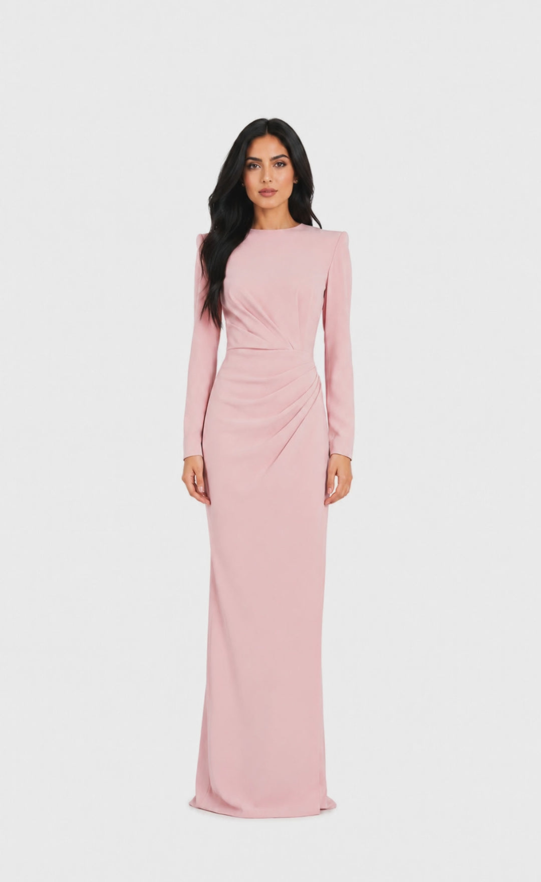 Ruched Long Sleeve Maxi Dress - Blush