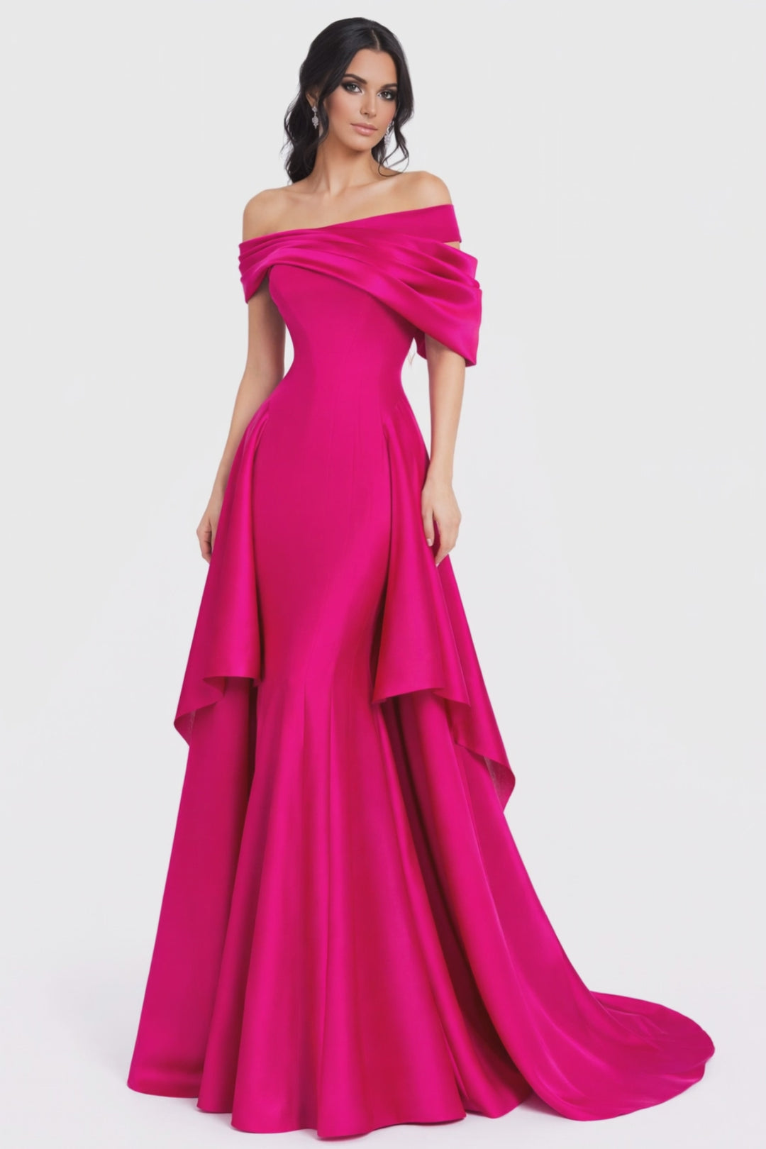 off-shoulder draped mermaid dress with layered overskirt – FUCHII