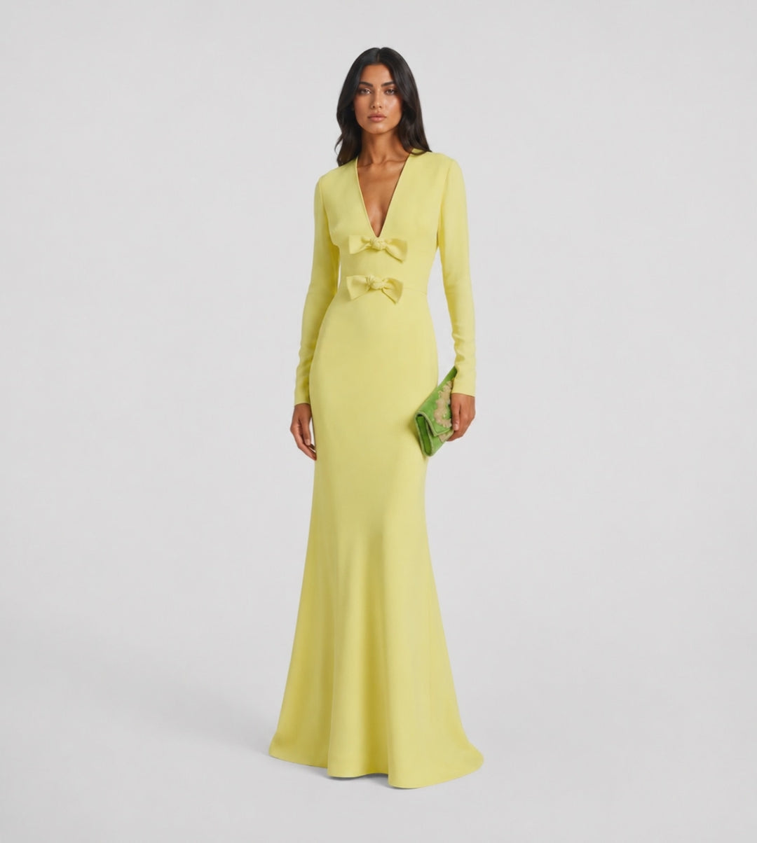 Lemon Yellow Bow Detail Mermaid Gown - Soleil