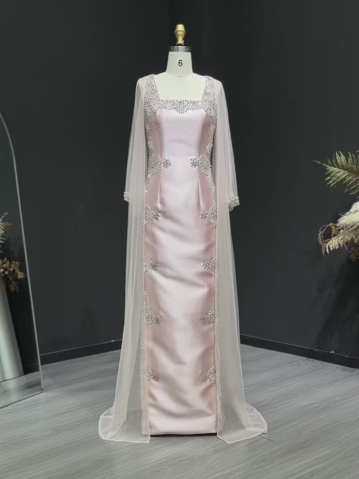 Embellished Cape Evening Gown – SERAPHINE