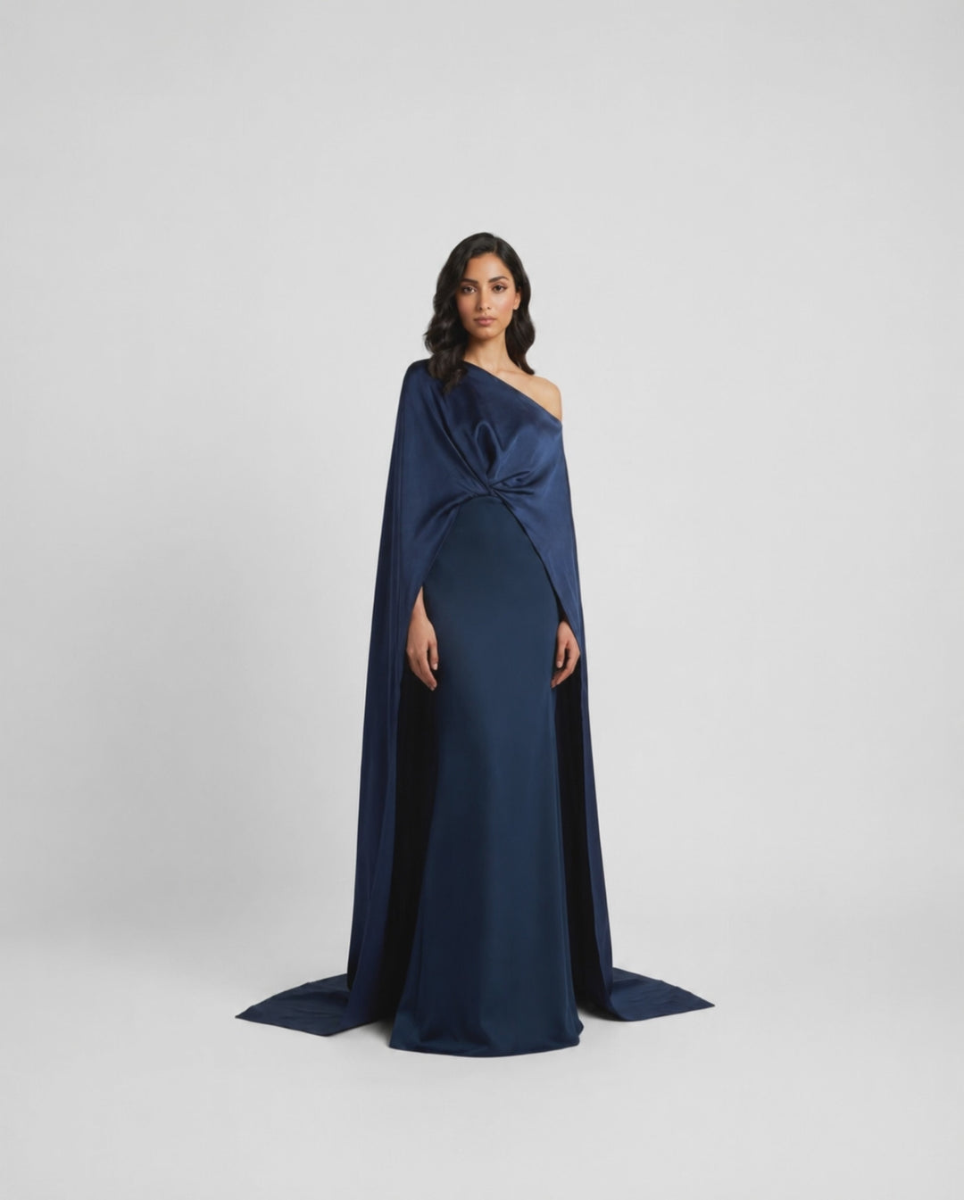 One shoulder column dress with twisted cape - Abby