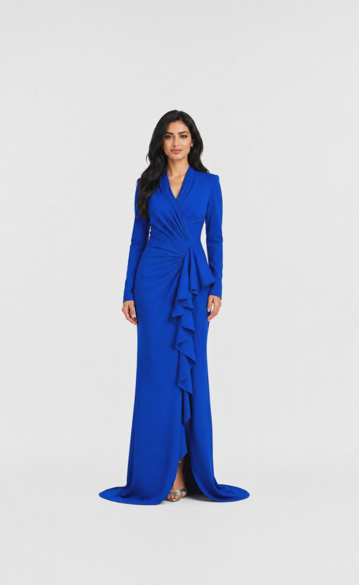 Royal Blue Draped Ruffle Evening Gown – Stella
